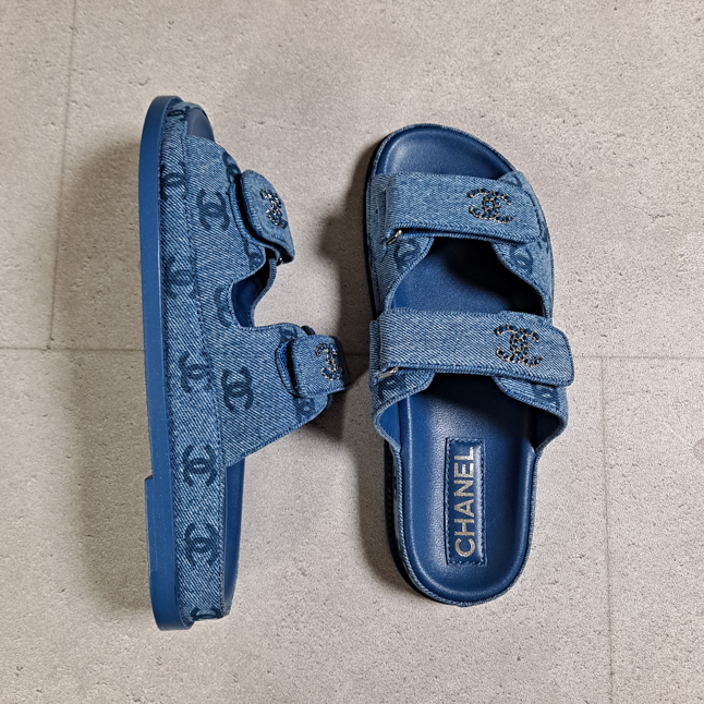 샤넬 벨크로 데님 슬리퍼