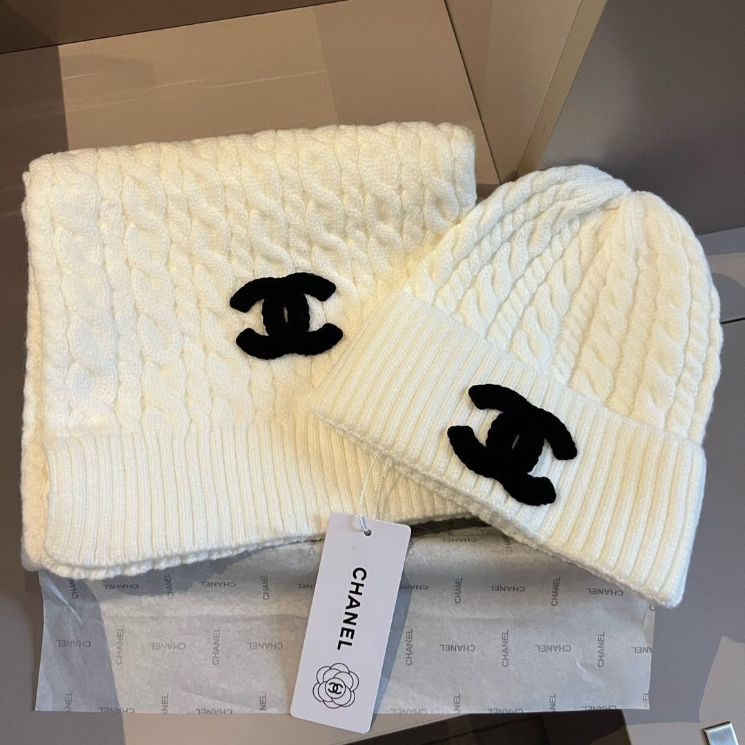 샤넬 머플러 목도리 비니 세트