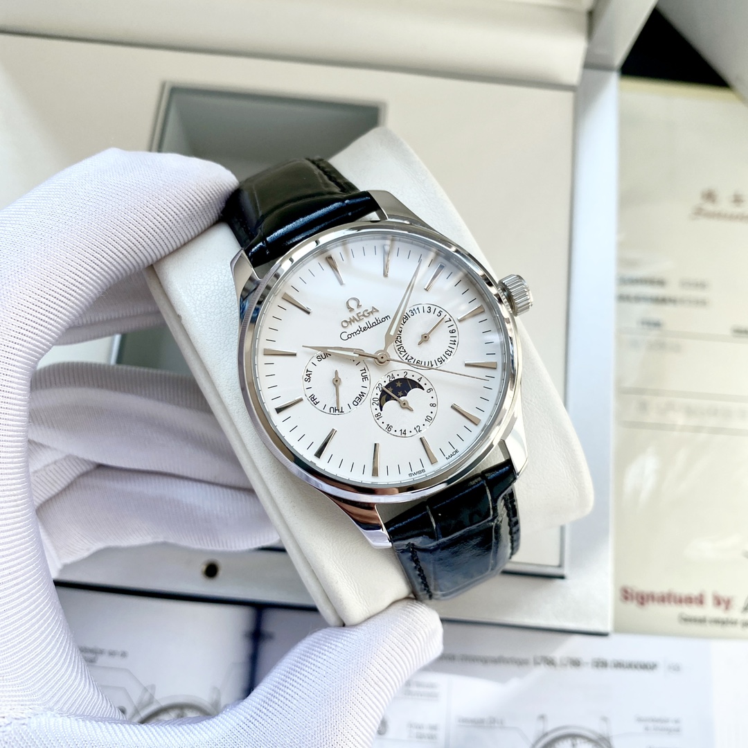 오메가 컨스텔레이션 문페이즈 워치 가죽시계
