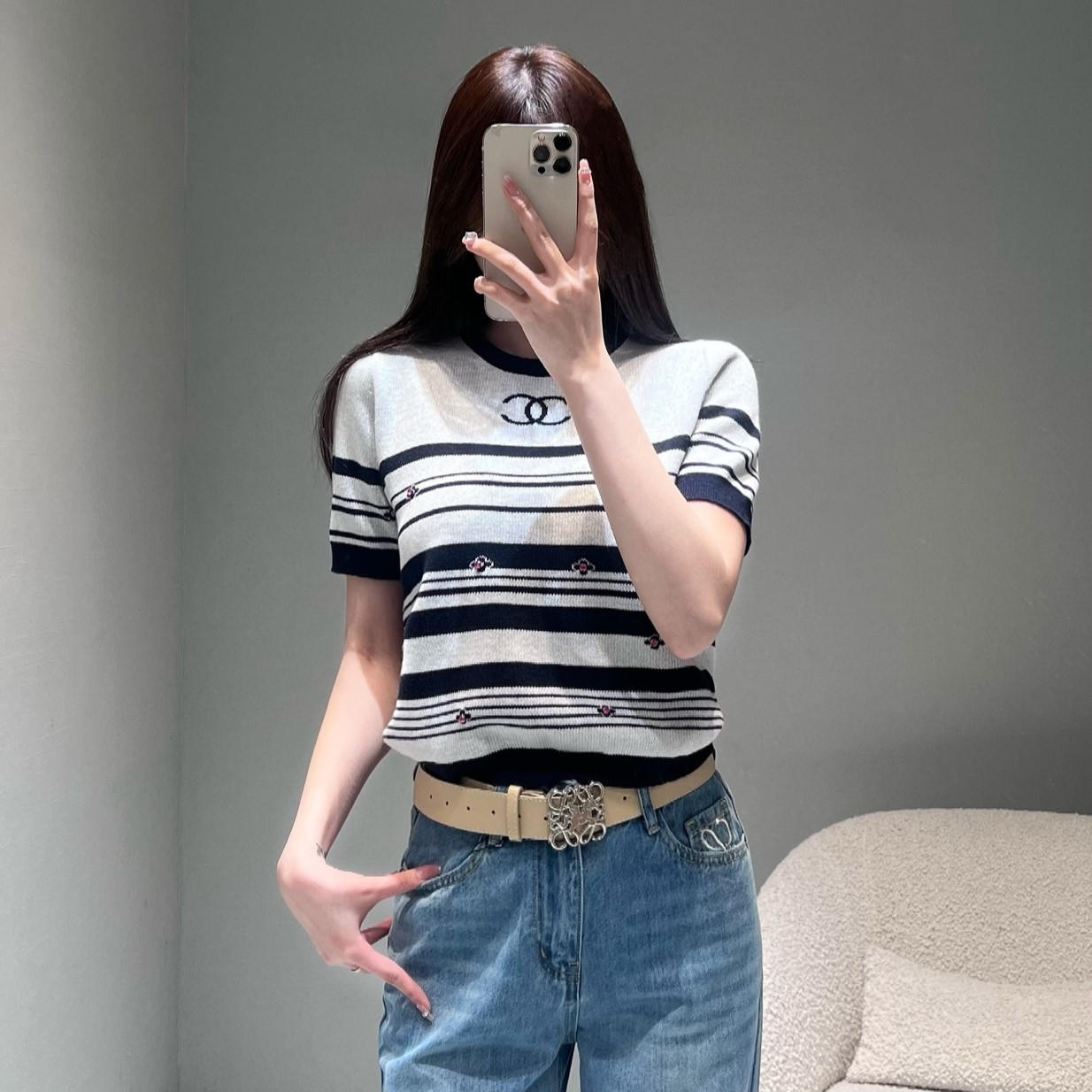 샤넬 니트 반팔티