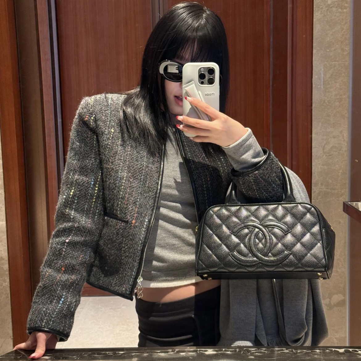 샤넬 블랙 캐비어 스킨 볼링 보스턴 토트백 (최고급)