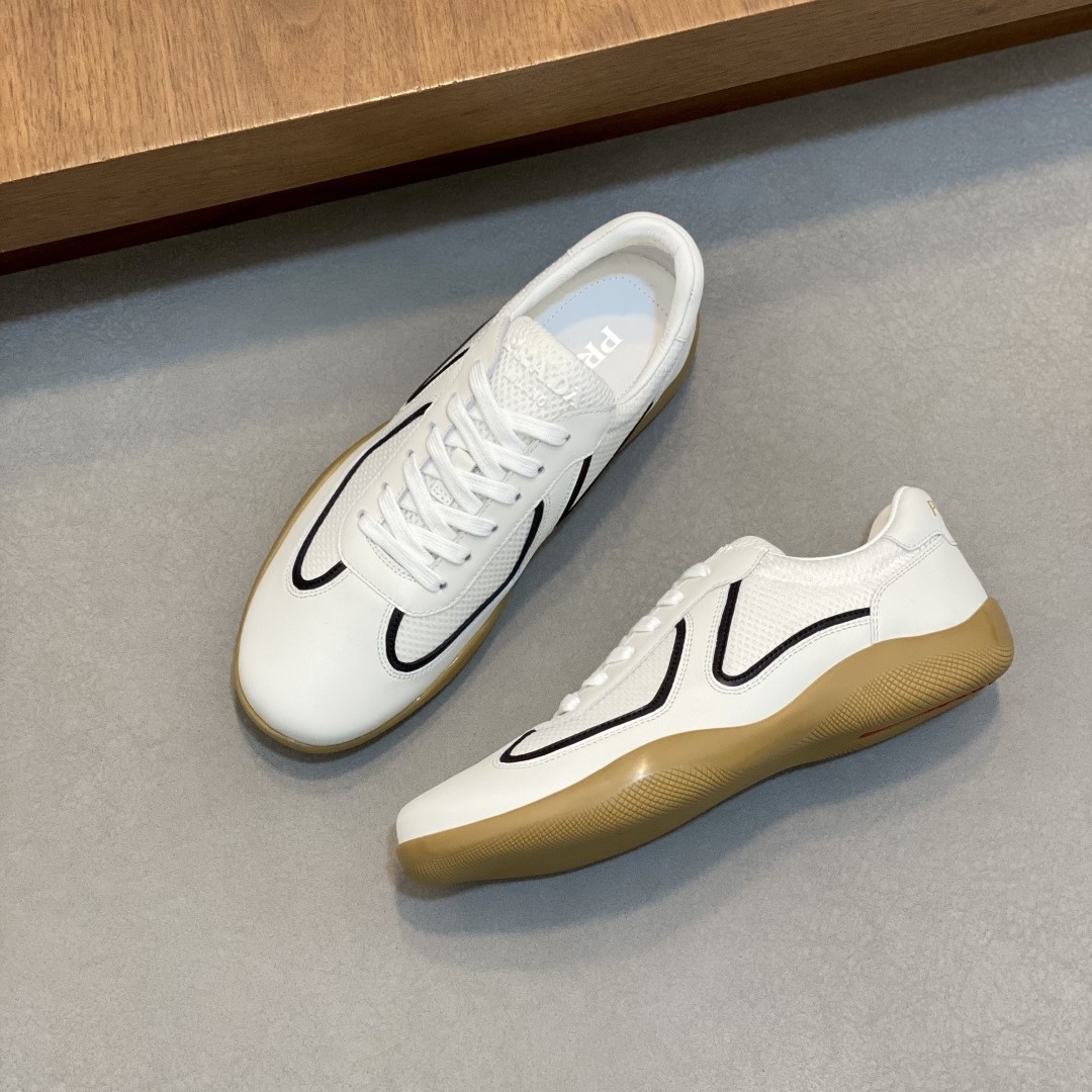 프라다 스피드락 레더 앤 메쉬 패브릭 남성 스니커즈