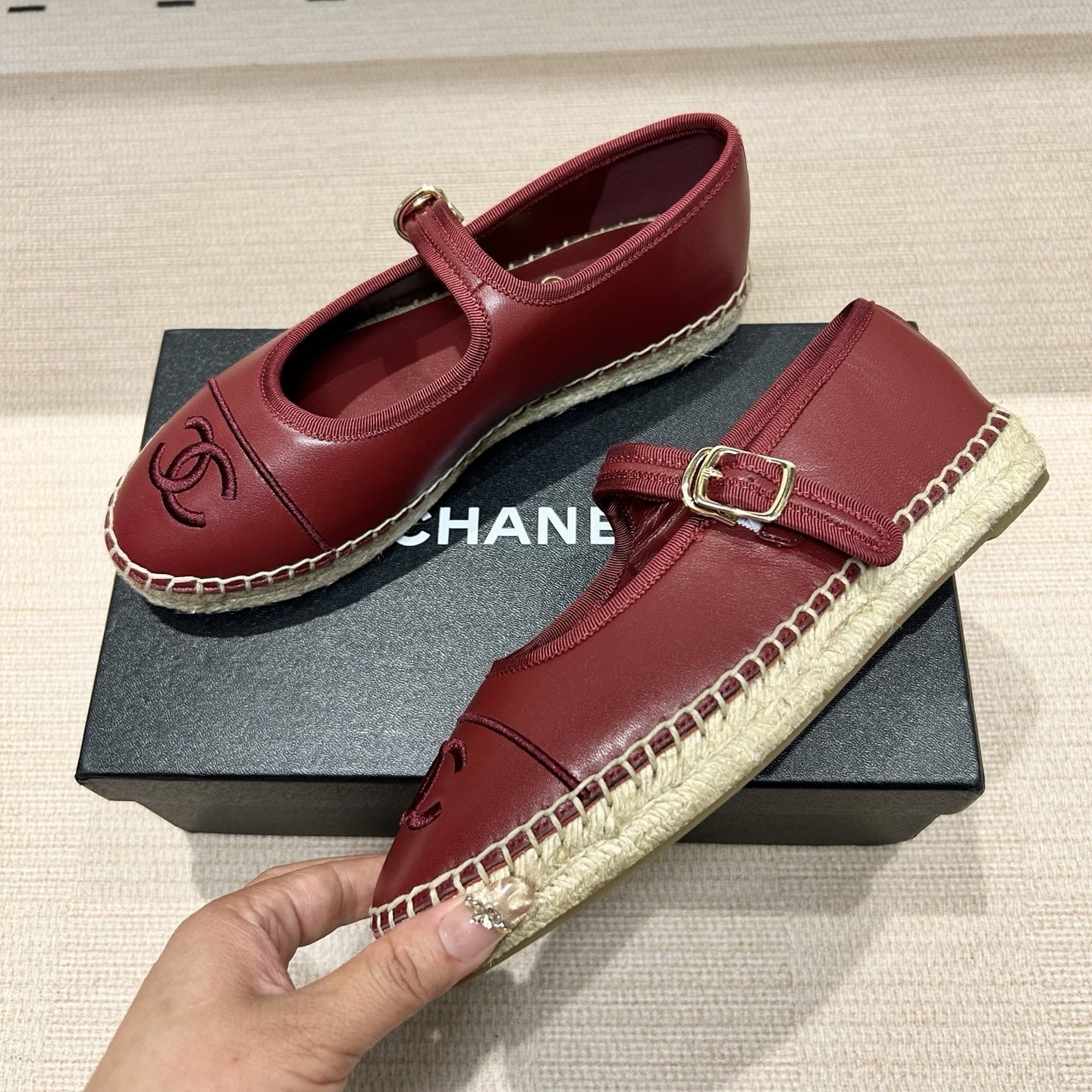 샤넬 메리제인 에스파드류 플랫 슈즈