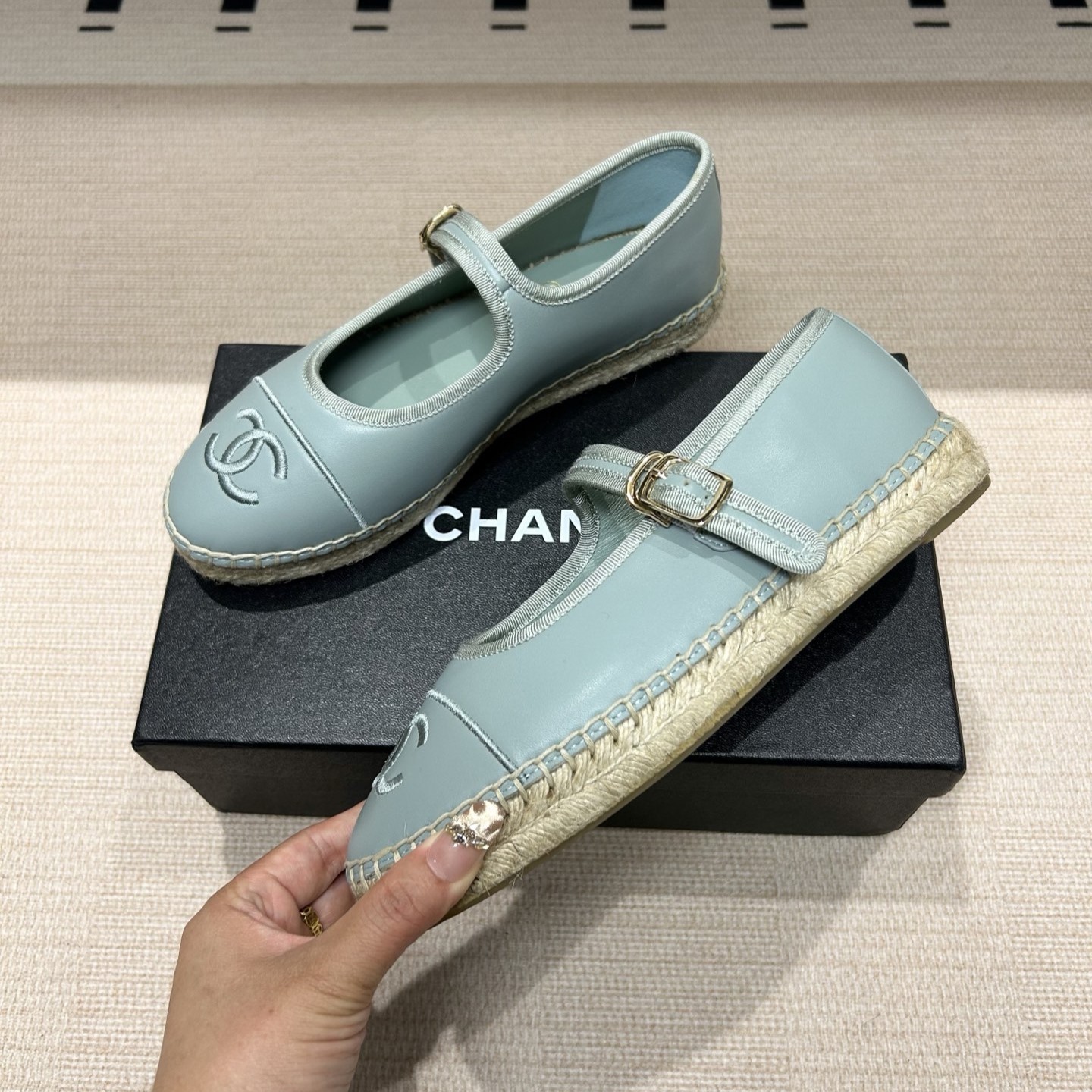 샤넬 메리제인 에스파드류 플랫 슈즈